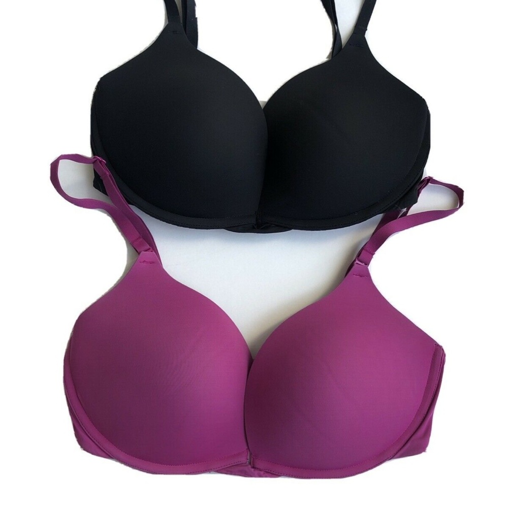 2 Victoria Secret 32D PINK Push-up Bras Pink Black